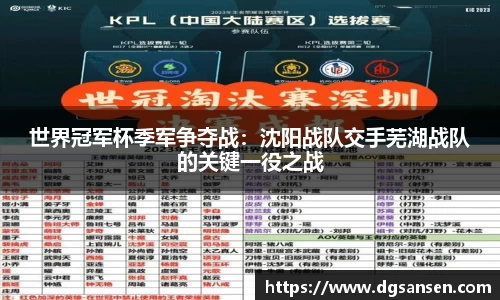 世界冠军杯季军争夺战：沈阳战队交手芜湖战队的关键一役之战